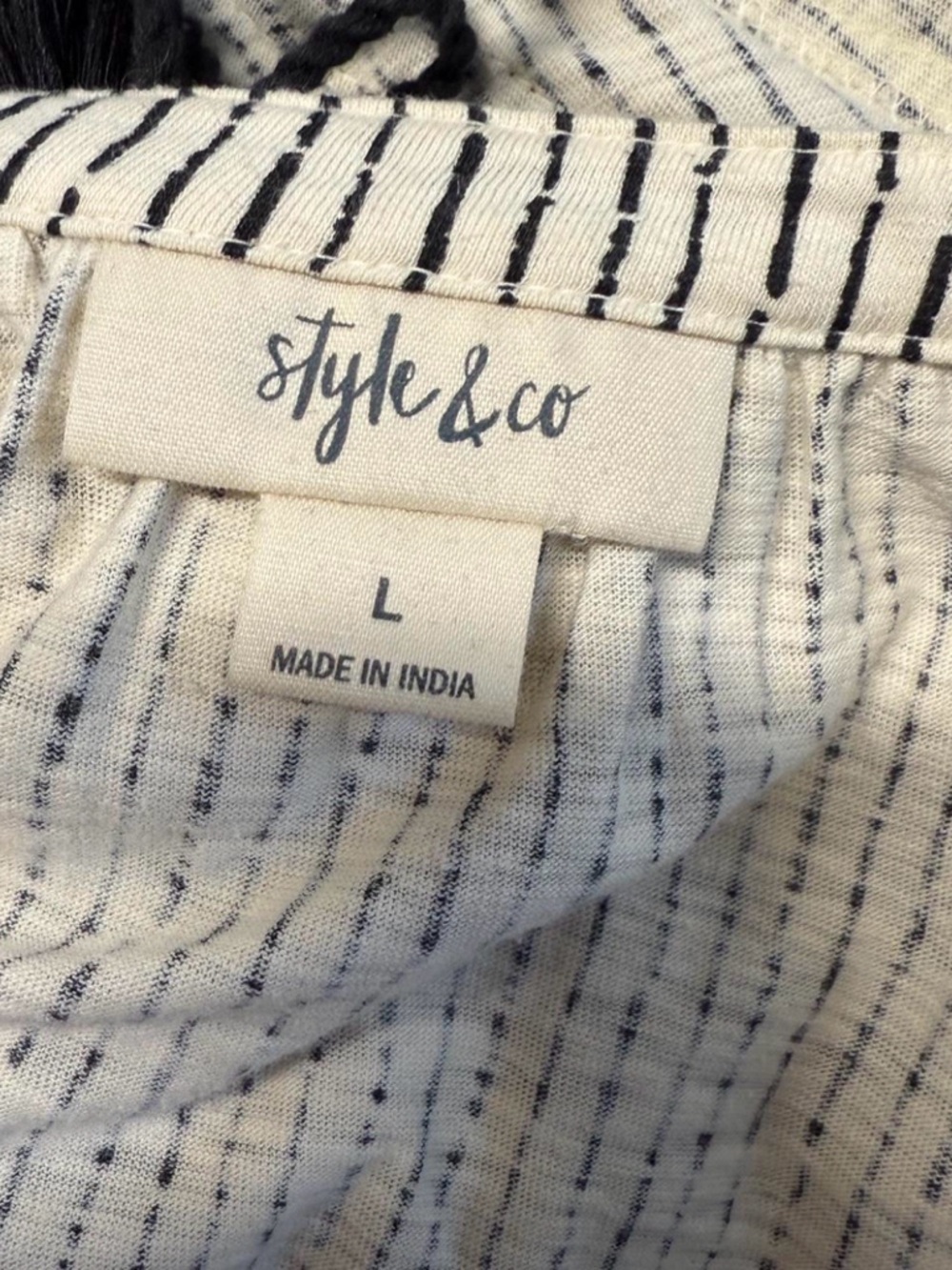 Style & Co. Black & White Striped Boho Tassel Tunic - Picture 4 of 5